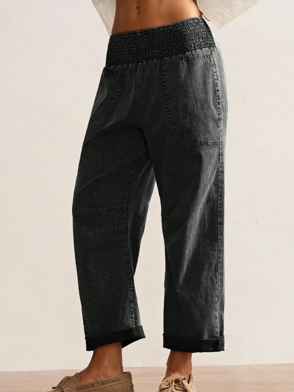 Black Casual Women's Woven Loose Low Waist Pants